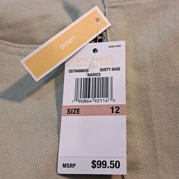 Michael Michael Kors Women’s Jeans NWT dusty Sage Size 12 Skinny 5 Pocket Logo - Picture 10 of 14